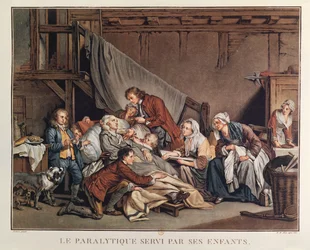 A bénult ember, akit gyermekei segítettek, vésette Alix, 1800 körül