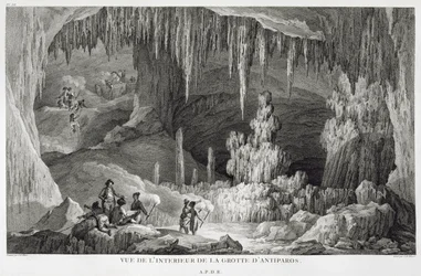 Kilátás az Antiparos barlang belsejéről, Jean Baptiste Tillard (1740-1813) metszete