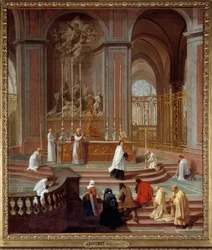 De La Porte kanonok miséje, avagy a Notre-Dame de Paris főoltára. Jean Jouvenet (1644-1717) festménye, 1708-1710. Méretek: 1,62 x 1,41 m