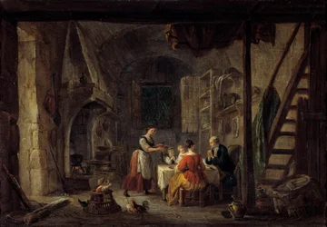 Az étkezés bencés jelenete egy paraszti családban, az ima. Jean Baptiste Lallemant (1710-1803) festménye 18. századi Bourg en bresse, Musee de Brou