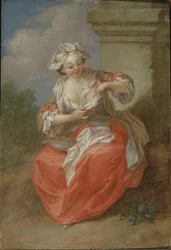 Fiatal lány bolhákat kerget, 1750 körül (olaj, vászon)