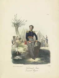 vezérőrnagy, 1820-1825 Holland hadsereg, vezérőrnagy (cím a tárgyon) A Holland Királyság katonai jelmezei. Őexcellenciájának, Willem van Bylandtnak szentelve (a sorozat címe a tárgyon)