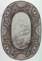 Rajz, Tervezet egy terem mennyezetének festett díszítésére (festett ovális mennyezet), 1761