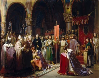 VII. Lajos király átveszi a mércét Saint-Denisben