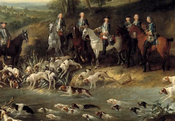XV. Lajos király szarvasra vadászik a Saint Germain-i erdőben 1730-ban Részlet. Jean Baptiste Oudry (1686-1755) festménye 1730 Toulouse, Musee des Augustins