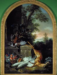 Csendélet játékkal egy tájban, 1730 körül