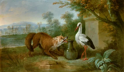 A róka és a gólya. Illusztráció Jean de La Fontaine meséjéhez. Jean-Baptiste Oudry (1686-1755) festménye, 1751. Metz, Szépművészeti Múzeum