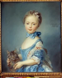 Fiatal lány portréja macskával, Jean-Baptiste Perronneau (Jean Baptiste Perronneau) (1715-1783) pasztellképe