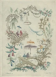 Chinoiserie a kínai arabeszk jegyzetfüzetek új csomagjából, 1790-99.
