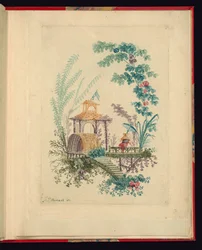 Dísztárgyak az "Új kínai jegyzetfüzet-készlet rajzolók és festők számára" 3. számból, Jean Pillement feltalálta és rajzolta. Anne Allen sírjai.