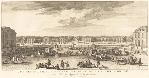 Kilátás a versailles-i istállóra a második kapuból