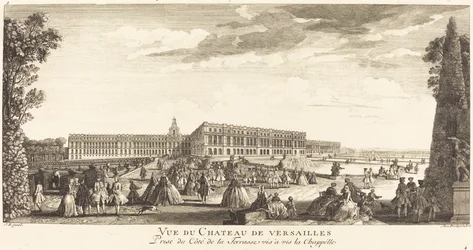 Kilátás a Versailles-i palotára a kápolnával szembeni terasz oldaláról