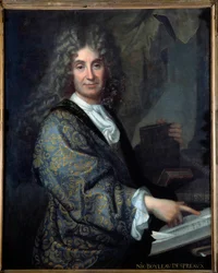 Nicolas Boileau (1636-1711) portréja dit Boileau Despreaux (Boileau-Despreaux), francia író - Jean Baptiste Santerre (1651-1717) festménye - Olaj, vászon - V 1,00 X 0,82 m - Beaux, Musee Des Művészetek - Nicolas Boileau (1636-1711) portréja tud