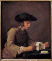 Le chateau de cartes Jean Baptiste Simeon Chardin (1699-1779) festménye 18. század V. 0,77x0,68 m