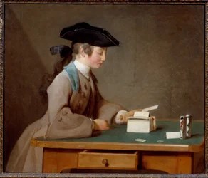 A kártyavár vagy Monsieur Le Noir hangja Jean Baptiste Simeon Chardin (1699-1779) festménye 1737 V. 0,6x0,71 m London, nemzeti galéria - A kártyavár (vagy Mister Noir fia) - Jean Baptiste Simeon Chardin (1699-1779) festménye, olajfestmény
