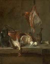 Csendélet rájával és hagymakosárral, 1731