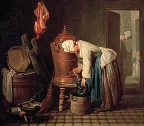 Nő vizet merít egy rézciszternából, 1732 körül