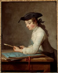 Fiatal karikaturista faragott a ceruzáját. Jean Baptiste Simeon Chardin (1699-1779) festménye