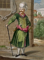 Perzsa, 90. tábla Charles de Ferriol „Száz lenyomatának gyűjteményéből, amelyek a Levant különböző nemzeteit ábrázolják”, vésette Gerard Scotin (1671-1716), 1707-08