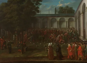 Cornelis Calkoen úton a közönségéhez Ahmed szultánnal III Cornelis Calkoen úton a közönség felé Ahmed szultánnal III