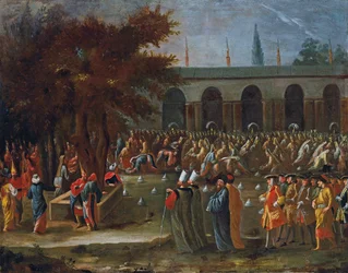 A holland nagykövetet kíséretével III. Ahmed szultán fogadta az isztambuli Topkapi palotában