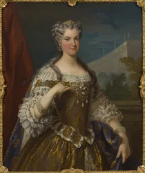 Marie Leszczynska (Leczinska), lengyel arisztokrata és francia királynő – Marie Leszczynska, Franciaország királynőjének (1703-1768) portréja, Van Loo, Jean Baptiste, Másolat után (1684-1745). Olajfestmény. Mérete: 104x82 cm. Nemzeti Múzeum Stockholm