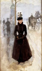 Párizsi nő a körúton vagy nő muffal Jean Beraud festménye (1849-1935) 19. századi Tours, Musee des Beaux Arts