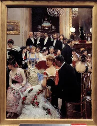 Az este. Jean Béraud (1849-1936) festménye. Méretek: 0,35 x 0,27 m. Párizs, Musée Carnavalet - Az este. Olaj, fa, 0,35 x 0,27 m. Párizs, Musée Carnavalet.