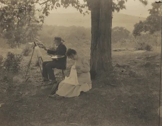 Varró nő, festő férfi,1900 (fotó)