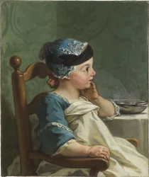 Fiú etetőszékben – Fiú gyermekszékben, Restout, Jean-Bernard (1732-1797). olajfestmény