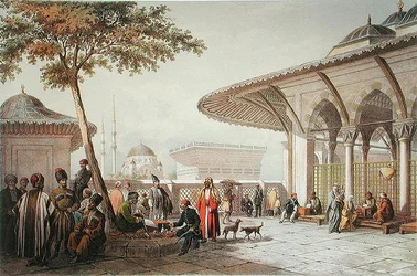 A Top-Hani mecset udvarának belseje, illusztráció a „Souvenirs de Constantinople”-ből