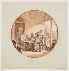 Festett porcelán tányér, kávézó (kávé) tervezése a Service des Objets de Dessert (desszert szolgáltatás)