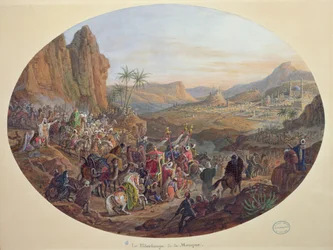 Tervezés egy tányérkészlethez, amely „A mekkai zarándoklatot” ábrázolja, a Manufacture de Sevres számára, 1839-40 körül (guache papíron)