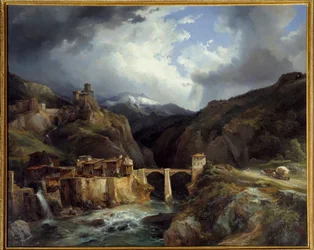 Crevola faluja és hídja a Simplon úton. Jean Charles Remond (1795-1875) festménye
