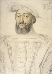I. Ferenc (1494-1547), francia király par Clouet, Jean (kb. 1485-1541) portréja. Fekete kréta és szangvinikus papíron, méret: 31,6x22,5, 16. század első fele, Állami Ermitázs, Szentpétervár