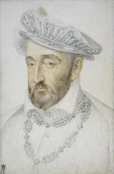 Henrik francia király portréja par Clouet, Jean (kb. 1485-1541). Fekete kréta és szangvinikus papíron, méret: 33,1x21,8, XVI. század közepe, Állami Ermitázs, Szentpétervár