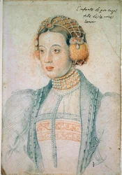 Portugál Mária (1521-1578), a portugál I. Manuel és az osztrák Eleonóra lánya portréja. Jean Clouet fekete kő és vér rajza (1475/1485-1540)