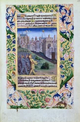 Ms Lat. Q.v.I.126 f.49v asszír csapatok látják Holofernész fejét egy karón, az "Louis d