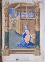 Ms. Lat. Q.v.I.126, fol. 12v: Angyali üdvözlet, Orléans-i Lajos hóráskönyvéből, 1490