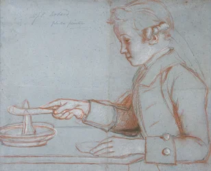 Jean Etienne Liotard, a művész fia reggelizés közben, 1770 körül (vörös, fekete és fehér kréta kék papírra)