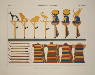 Fegyverek és jelek, Théba, Biban-el-Molouk, illusztráció: "Egyiptom és Núbia emlékművei, 1845