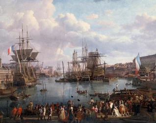 Brest kikötőjének látképe a 18. században, részlet. Jean-François Hue (1751-1823) festménye, 18. század