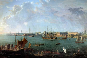 Lorient kikötőjének látképe a 18. században. Jean-François Hue (1751-1823) festményének részlete. Párizs, Musée de la Marine