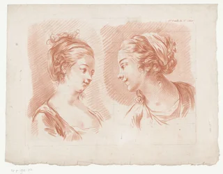 Két női fej 6.th Feuille du 8.e Cahier. (cím a tárgyon) Az emberi test részeit tartalmazó kompozíciók (sorozat címe) Huitième Cahier de Principes de Design (sorozat címe)
