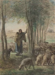 Egy pásztorlány és nyája a fák árnyékában, 1854-55