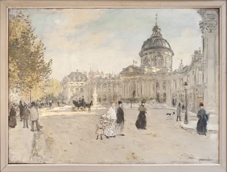 Institut de France Párizsban 1898 körül, Jean Francois Raffaelli (1850-1924) festménye. Fényképészet, KIM Youngtae, Párizs, Musee Carnavalet.