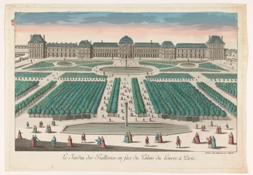 Kilátás a Jardin des Tuileries-re Párizsban, a Palais du Louvre felé nézve Le Jardin des Tuilleries en face du Palais du Louvre à Paris (cím a tárgyon)