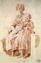 Egy fiatal lány a nővérével, 1774 (piros kréta papíron)