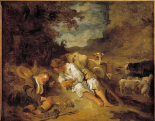 Mercury és Argus Charge by Juno, hogy Io változott tehén, Argus (Argos) elaludt. Merkúr pásztornak álcázza magát, és azt hirdeti, hogy ölje meg, hogy megszabadítsa Jupiter szeretett nimfáját. Jean Honore Fragonard (1732-1806) festménye Karel Fabritius (162
