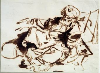 A pasa Jean Honore Fragonard (1732-1806) festménye a mosásban. 18. század. Nap 0,24x0,33 m